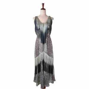 Boston Proper Fringe Midi Dress Size 8 Snakeskin Print Grey Blue Halter Formal
